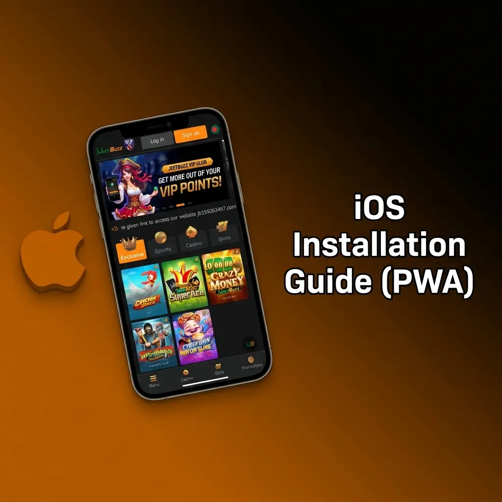 iPhone Safari browser showing Jeetbuzz PWA installation steps via Add to Home Screen for iOS betting access