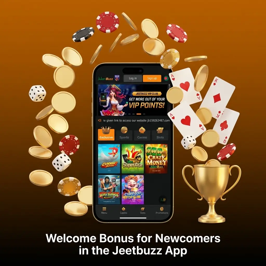 Jeetbuzz app welcome bonus options showing free spins, 25% cashback, and 50% sports refund for new users